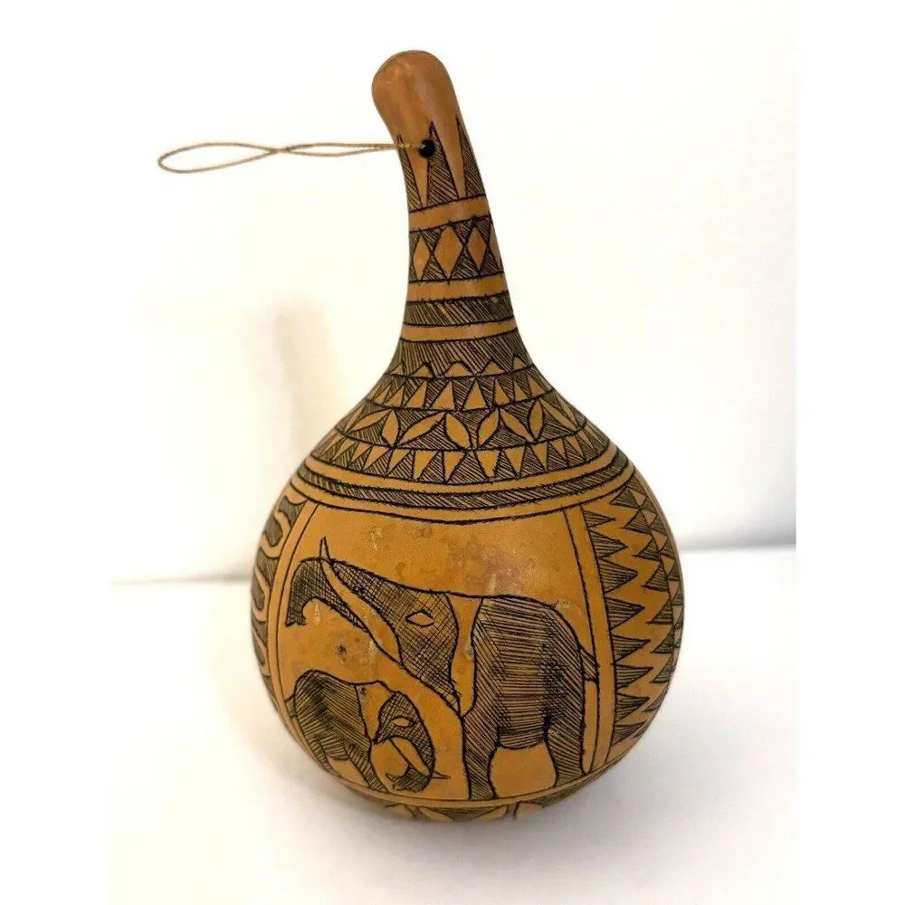 Natural Gourd Ornament With Safari Animals Zebra Elephant